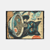 Japans Cat Ramen Great Wave Art Food Mannen Fleece Deken (Voorkant (Horizontaal))