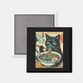 Japans Cat Ramen Great Wave Art Food Mannen Magneet (Voorkant / Achterkant)