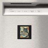 Japans Cat Ramen Great Wave Art Food Mannen Magneet (Insitu (Vaatwasser))