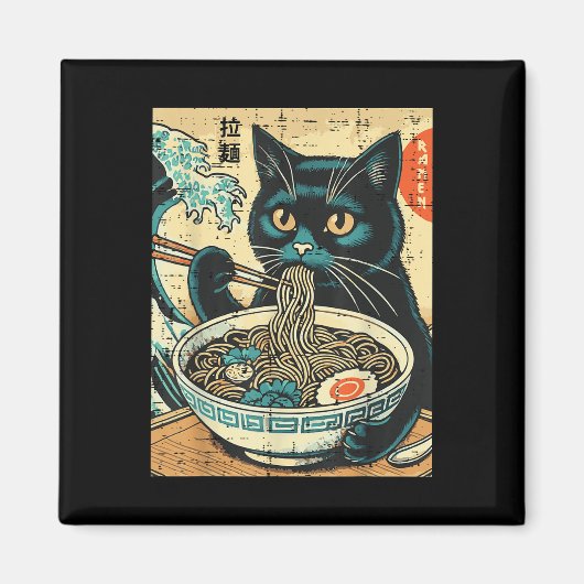 Japans Cat Ramen Great Wave Art Food Mannen Magneet (Voorkant)