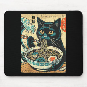 Japans Cat Ramen Great Wave Art Food Mannen Muismat