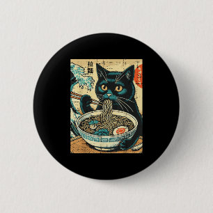 Japans Cat Ramen Great Wave  Art Food Mannen Ronde Button 5,7 Cm