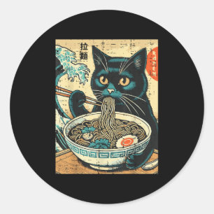 Japans Cat Ramen Great Wave  Art Food Mannen Ronde Sticker