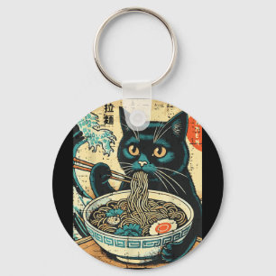 Japans Cat Ramen Great Wave  Art Food Mannen Sleutelhanger