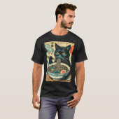 Japans Cat Ramen Great Wave  Art Food Mannen T-shirt (Voorkant volledig)
