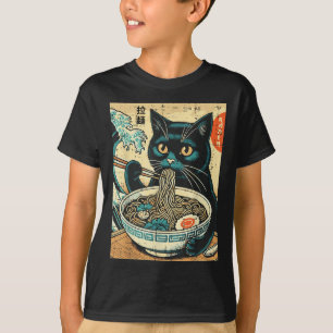 Japans Cat Ramen Great Wave Art Food Mannen T-shirt