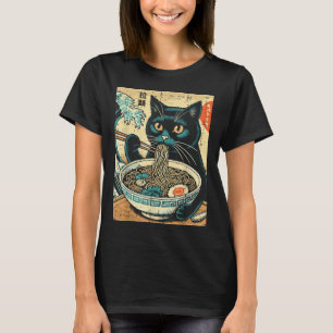 Japans Cat Ramen Great Wave  Art Food Mannen T-shirt
