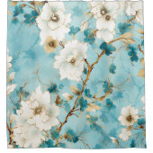 Japans Cherry Blossoms Waterverf, Blauw Douchegordijn (Voorkant)