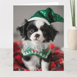 Japans Chin Elf Puppy Kerst Kaart