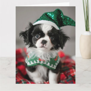 Japans Chin Elf Puppy Kerst Kaart