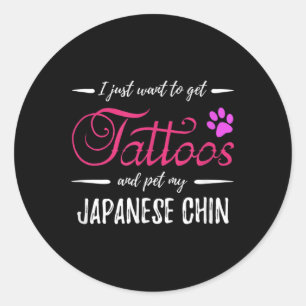 Japans Chin Hondenliefhebber Tattoo Funny Dog Mom  Ronde Sticker
