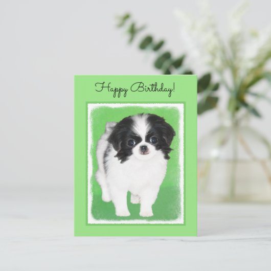 Japans Chin Puppy Painting - Oorspronkelijke honde Briefkaart (Staand voorkant)