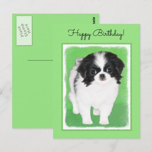 Japans Chin Puppy Painting - Oorspronkelijke honde Briefkaart (Voorkant / Achterkant)