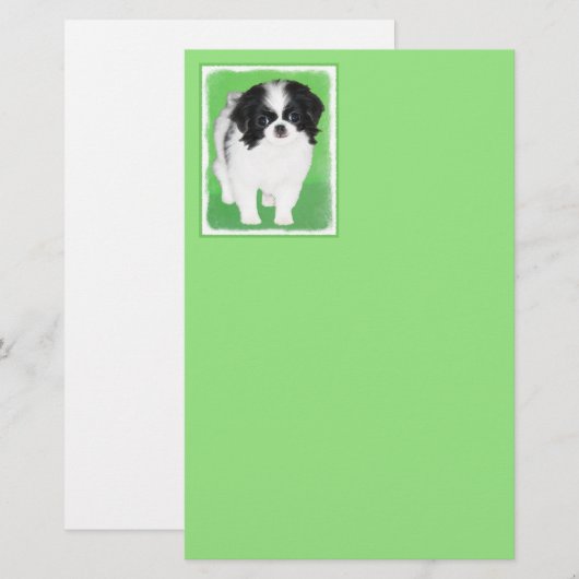 Japans Chin Puppy Painting - Oorspronkelijke honde Briefpapier (Voorkant / Achterkant)
