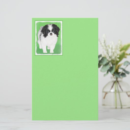 Japans Chin Puppy Painting - Oorspronkelijke honde Briefpapier (Staand voorkant)