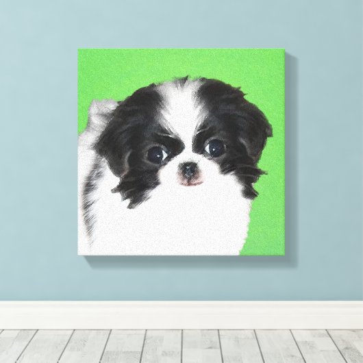 Japans Chin Puppy Painting - Oorspronkelijke honde Canvas Afdruk (Insitu (Houten vloer))