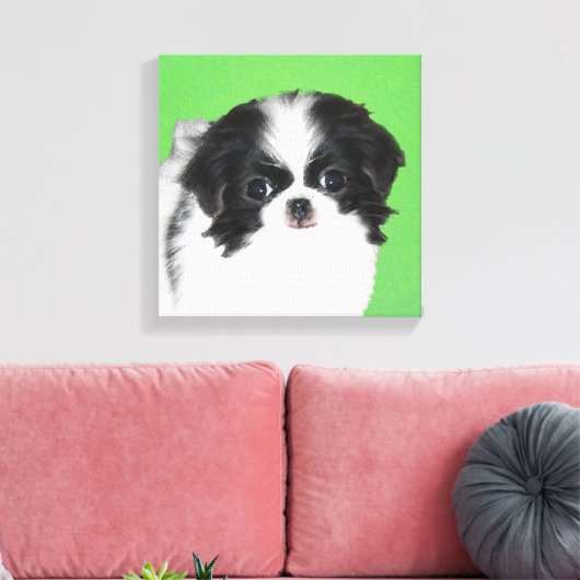 Japans Chin Puppy Painting - Oorspronkelijke honde Canvas Afdruk (Insitu (Woonkamer))