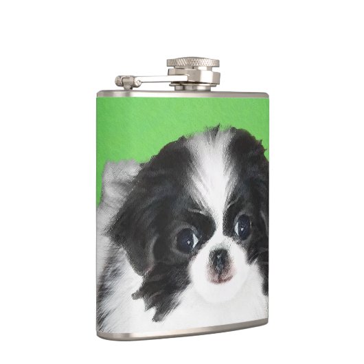 Japans Chin Puppy Painting - Oorspronkelijke honde Heupfles (Rechts)