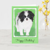 Japans Chin Puppy Painting - Oorspronkelijke honde Kaart (Gele Bloem)