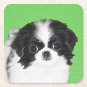 Japans Chin Puppy Painting - Oorspronkelijke honde Kartonnen Onderzetters