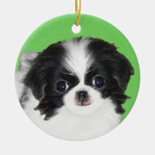 Japans Chin Puppy Painting - Oorspronkelijke honde Keramisch Ornament