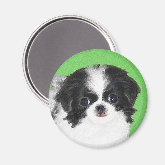 Japans Chin Puppy Painting - Oorspronkelijke honde Magneet (Voorkant / Achterkant)