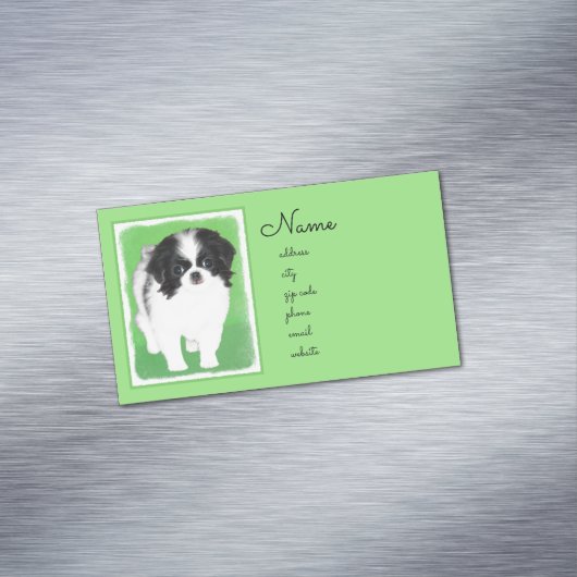 Japans Chin Puppy Painting - Oorspronkelijke honde Magnetisch Visitekaartje (Voorbeeld)