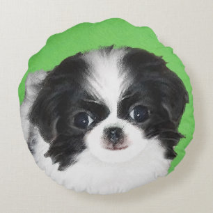 Japans Chin Puppy Painting - Oorspronkelijke honde Rond Kussen