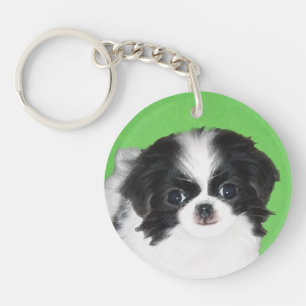 Japans Chin Puppy Painting - Oorspronkelijke honde Sleutelhanger