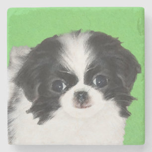 Japans Chin Puppy Painting - Oorspronkelijke honde Stenen Onderzetter