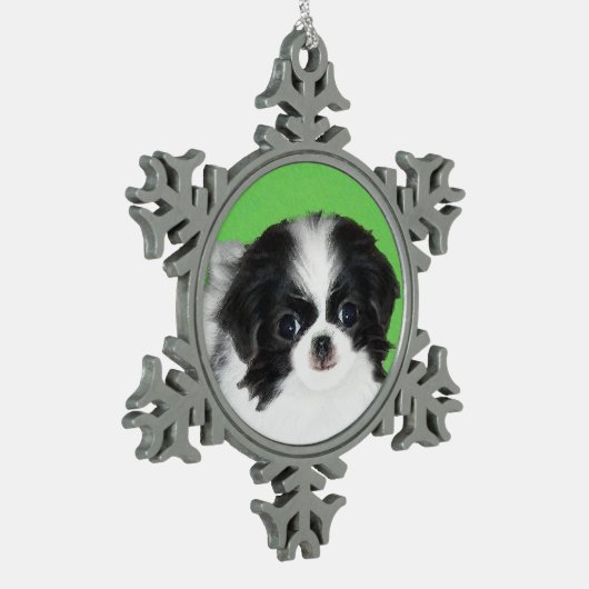 Japans Chin Puppy Painting - Oorspronkelijke honde Tin Sneeuwvlok Ornament (Links)