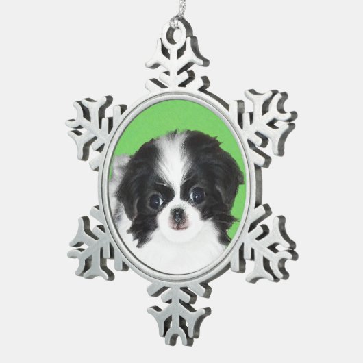 Japans Chin Puppy Painting - Oorspronkelijke honde Tin Sneeuwvlok Ornament (Rechts)