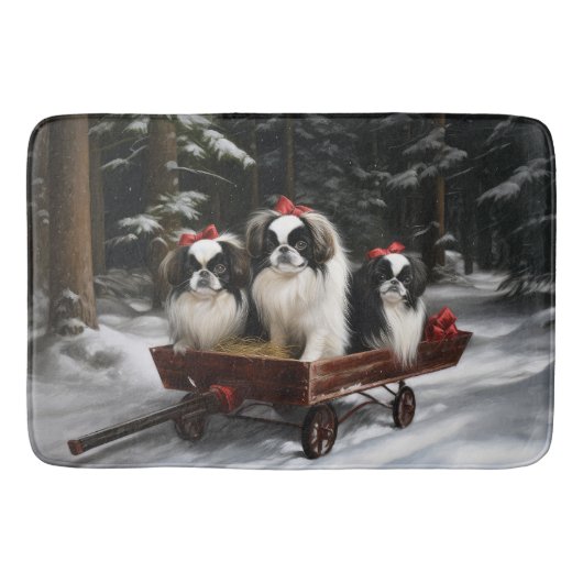 Japans Chin Snowy Sleigh Kerstmisdecor Badmat (Voorkant)