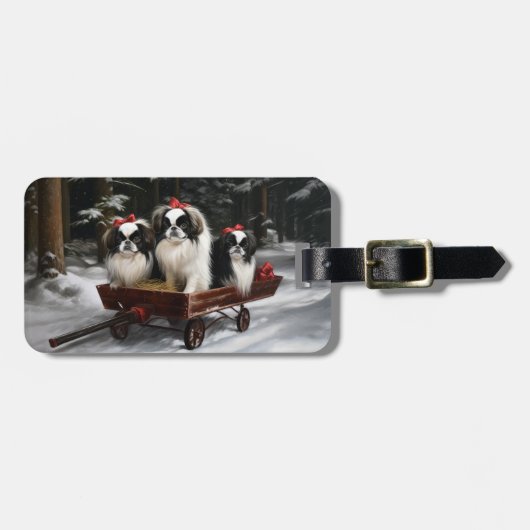 Japans Chin Snowy Sleigh Kerstmisdecor Bagagelabel (Voorkant horizontaal)