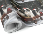 Japans Chin Snowy Sleigh Kerstmisdecor Cadeaupapier (Rol Hoek)