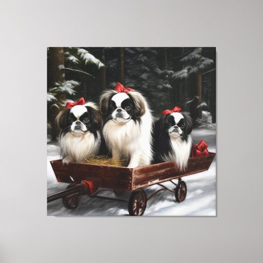 Japans Chin Snowy Sleigh Kerstmisdecor Canvas Afdruk (Voorkant)