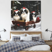 Japans Chin Snowy Sleigh Kerstmisdecor Canvas Afdruk (Insitu (Slaapkamer))