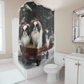 Japans Chin Snowy Sleigh Kerstmisdecor Douchegordijn (In situ)