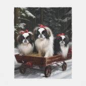 Japans Chin Snowy Sleigh Kerstmisdecor Fleece Deken (Voorkant)