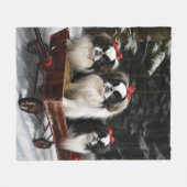 Japans Chin Snowy Sleigh Kerstmisdecor Fleece Deken (Voorkant (Horizontaal))