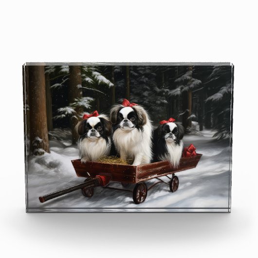 Japans Chin Snowy Sleigh Kerstmisdecor Fotoblokken (Voorkant)