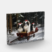 Japans Chin Snowy Sleigh Kerstmisdecor Fotoblokken (Links)