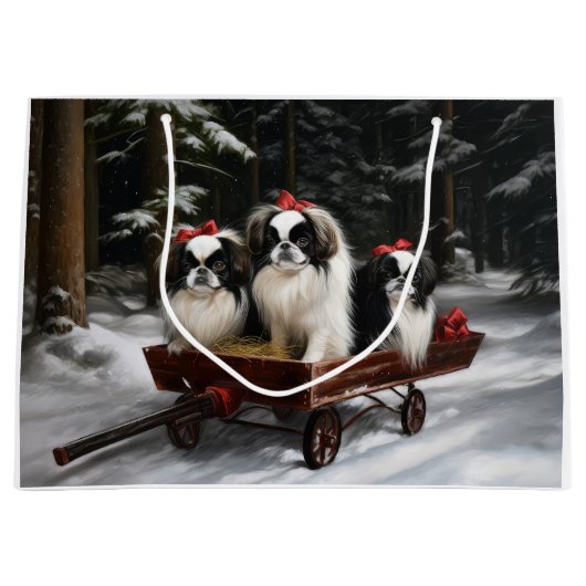 Japans Chin Snowy Sleigh Kerstmisdecor Groot Cadeauzakje (Voorkant)