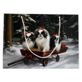 Japans Chin Snowy Sleigh Kerstmisdecor Groot Cadeauzakje (Achterkant)
