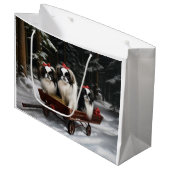 Japans Chin Snowy Sleigh Kerstmisdecor Groot Cadeauzakje (Voorkant Gekanteld)