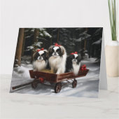 Japans Chin Snowy Sleigh Kerstmisdecor Kaart (Voorkant)