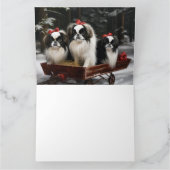 Japans Chin Snowy Sleigh Kerstmisdecor Kaart (Binnen)