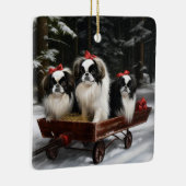 Japans Chin Snowy Sleigh Kerstmisdecor Keramisch Ornament (Rechts)