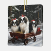 Japans Chin Snowy Sleigh Kerstmisdecor Keramisch Ornament (Links)