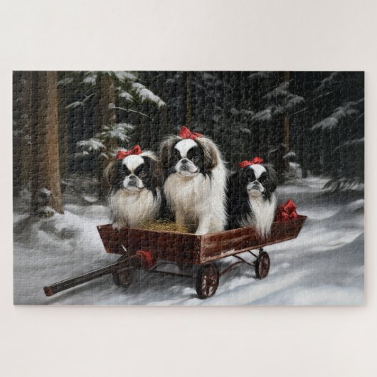 Japans Chin Snowy Sleigh Kerstmisdecor Legpuzzel (Horizontaal)